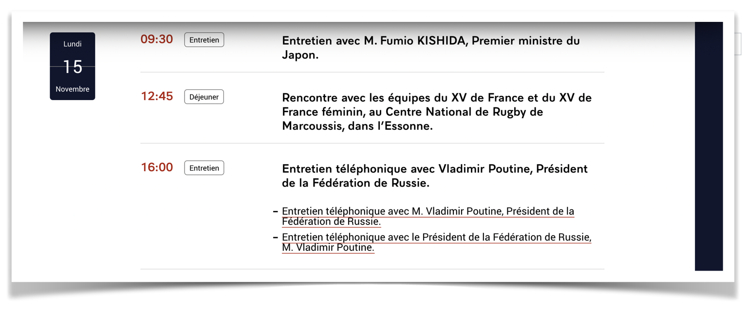 Extrait agenda Elysee