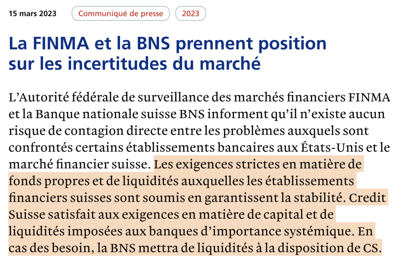 Déclaration FINMA BNS